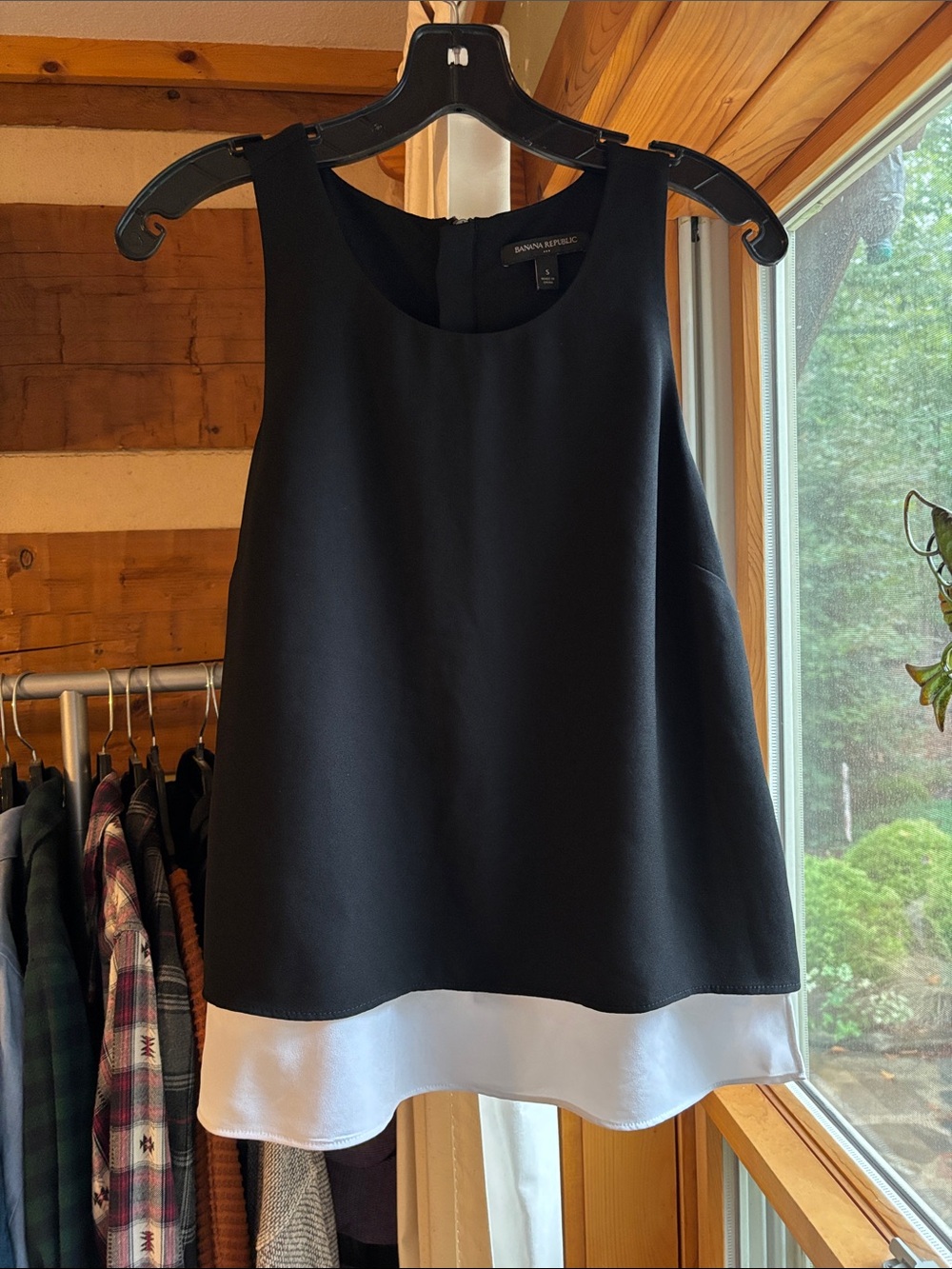 Banana Republic Black Camisole with White Layered Hem